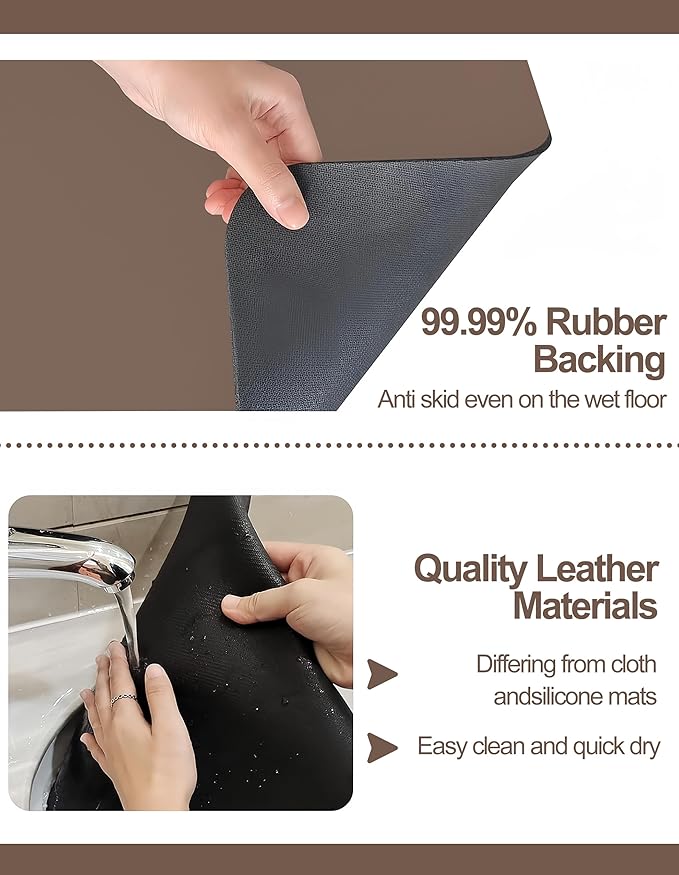 Dish Drying Mat for Kitchen Counter, 12"x19" Dish Drying Pad with Non-slip Rubber Backed, Hide Stain Anti Absorbent for Kitchen Counter, Drying Mat for Coffee Machine Dish Rack (Brown) - Image 5