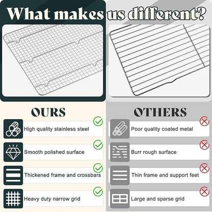 Cooling Racks for Cooking and Baking - 11.5"x16.5" Oven Safe Premium Stainless Steel Heavy Duty Baking Rack Tight-Wire, Fits Half Sheet Pan for Roasting & Grilling & Cooking - 1 Pack - Image 8
