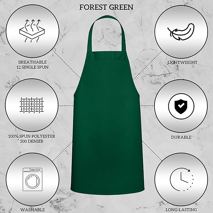 GREEN LIFESTYLE 12 Pack Professional Chef Apron – Grilling Aprons for Men, Waterproof Cooking Aprons for BBQ, Work or Restaurant Use, Kitchen Aprons for Women – Green, No Pockets - Image 4