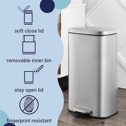 happimess HPM1011A Curtis 8-Gallon Step-Open Trash Can with Soft-Close Lid, Modern, Minimalistic, Fingerprint Proof for Home, Kitchen, Laundry Room, Office, Bedroom, Bathroom, Chrome - Image 3