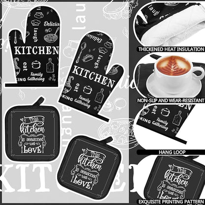 Bencailor 12 Pcs Farmhouse Kitchen Decor and Accessories Sets 4 Black and White Kitchen Towels 4 Absorbent Dishcloths 2 Pot Holders 2 Oven Mitts Gloves for Home Decor Mom Gifts