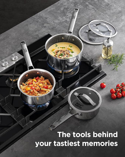 Nonstick Sauce Pan with Lid, Non-Toxic Tri-Ply Hybrid Ceramic Saucepan, 2.5 Quart Stainless Steel Pans, PFAS/PFOA/PTFE Free, Dishwasher & Oven Safe, Induction Compatible - Image 3