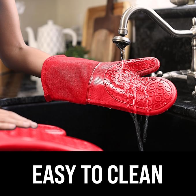BPA-Free Silicone Oven Mitts Ultra Heat Resistant up to 500°F - Oven Mitts with Thick Cotton Liner - Long Slip Resistant Pot Holders, Flexible Oven Gloves - Canyon Red 13.7 - Image 6