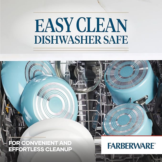 Farberware Cookstart DiamondMax Nonstick Cookware/Pots and Pans Set, Dishwasher Safe, Includes Baking Pan and Cooking Tools, 15 Piece - Aqua - Image 7