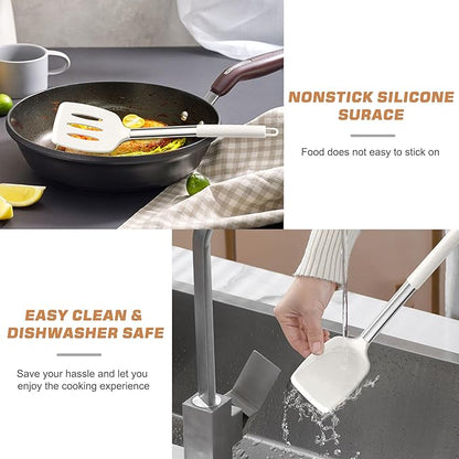TeamFar Kitchen Utensils, 4 PCS Silicone Cooking Utensils with Stainless Steel Handle, for Nonstick Cookware Frying/Flipping/Draining, Non-toxic & Heat-proof, Non-scratch & Dishwasher Safe - Image 6