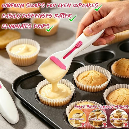 2pcs Pink Pastry Scoop Batter Dispenser with One-Touch Button, Baking & Pastry Dispensing Tool for Muffins, Cupcakes, Cookie Dough & Pancakes, BPA Free Dishwasher Safe Kitchen Gadget