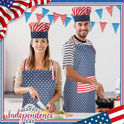 SATINIOR USA 4th of July Flag Kitchen Chef Hat Adjustable Apron 250th Independence Day Apron Patriotic Aprons for Men Women