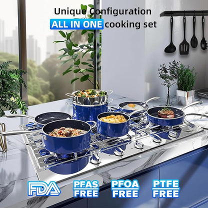 Deluxe DUXANO 14PC Healthy Pots and Pan With 9H Anti-scratch Coating, 2-Layer Non-Stick Ceramic&PFAS Free, Sensitively&Evenly Induction Cooking, Enhanced Flavor with Infrared Cookware, Dishwasher Safe