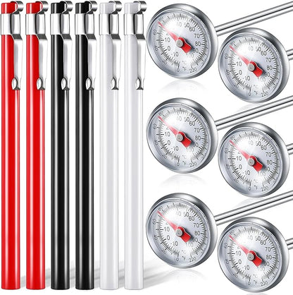 Xuhal 6 Pcs Stainless Steel Kitchen Thermometer with 5 Inch Long Stem 1 Inch Dial Thermometer Milk Frothing Food for Oven Probe Meat Grill BBQ Cooking Chocolate Water(Black, Red, White) by Xuhal