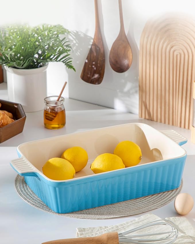 MALACASA 4.4 QT Baking Dish, 9x13 Large Casserole Dish for Oven, Ceramic Baking Pan, Rectangular Lasagna Pan Deep with Handles for Baking, Durable Microwave Oven Safe, Blue, Series BAKE-BAKE - Image 9