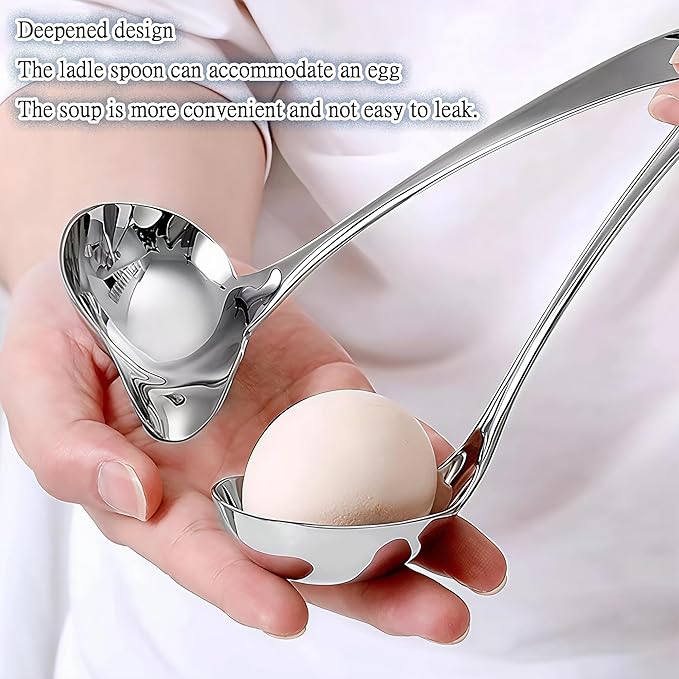 Comicfs 2 Pack Gravy Ladle, 18/10 Stainless Steel Soup Ladle, Small Soup Spoon, Sauce Ladles, Small Serving Ladles for Stirring, Mirror finished Soup Spoon and Dishwasher Safe, 8-Inch