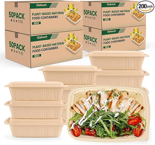 Glotoch Express 28 oz-200 Pack Meal Prep Containers with Lids, Cornstarch Food Storage Containers Plant-based Lunch Box for Salad, BPA Free Plastic Take Out Containers