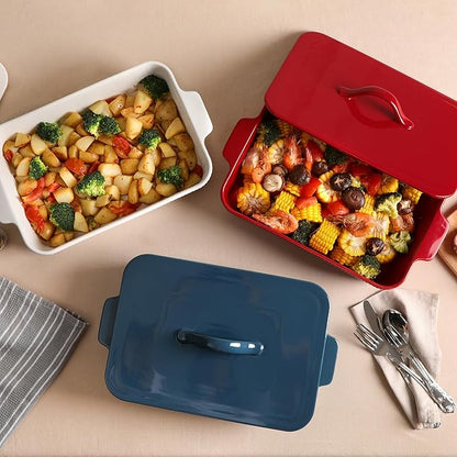 Casserole Dish with Lid, Ceramic 9x13 Casserole Dish for Oven, Rectangular Bakeware, Large Baking Dish with Handles for Holiday Cooking, Roasting, Baking, Oven & Microwave Safe (Red) - Image 7