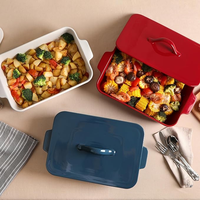Casserole Dish with Lid, Ceramic 9x13 Casserole Dish for Oven, Rectangular Bakeware, Large Baking Dish with Handles for Holiday Cooking, Roasting, Baking, Oven & Microwave Safe (Blue) - Image 8
