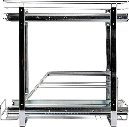 Household Essentials Glidez Multipurpose Chrome-Plated Steel Pull-Out/Slide-Out Dual-Sliding Storage Organizer for Cookware and Bakeware - 2-Tier Design - Fits Standard Size Cabinet or Shelf, Chrome