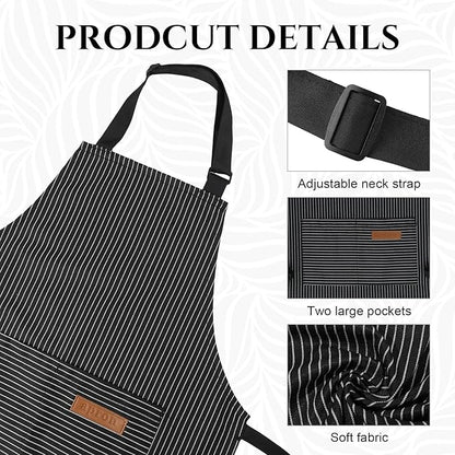 2 Pack Stripes Kids Apron, Kids Cooking Aprons with 2 Pockets, Cute Aprons for Cooking for Boys and Girls