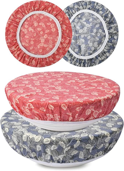 2Pcs Reusable Bowl Covers for Bread Proofing - Cotton Beeswax Bowl Covers Reusable with Elastic Rim, Eco-Friendly Sourdough Bowl Cover for Food Storage (10INCH) (Red & Black Leaves)