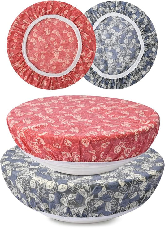 2Pcs Reusable Bowl Covers for Bread Proofing - Cotton Beeswax Bowl Covers Reusable with Elastic Rim, Eco-Friendly Sourdough Bowl Cover for Food Storage (10INCH) (Red & Black Leaves)