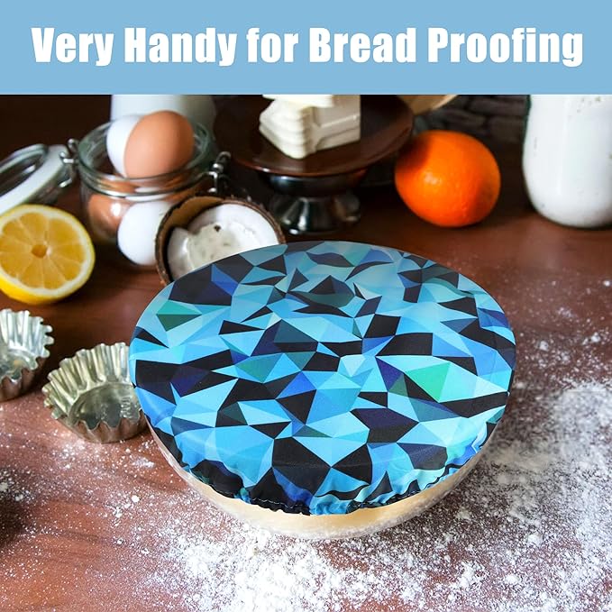 wegreeco Elastic Reusable Bowl Covers for Bread Proofing, Fabric Cloth Sourdough Bowl Covers for Proofing - Set of 6, Geometrical Blue