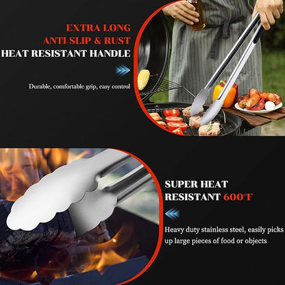 Grilling Tongs - 17 Inch Extra Long Metal Tongs, Heat Resistant Stainless Steel Grill Tongs, Heavy Duty BBQ Tongs for Cooking, Grilling, BBQ/Barbecue, Food (17 inch)