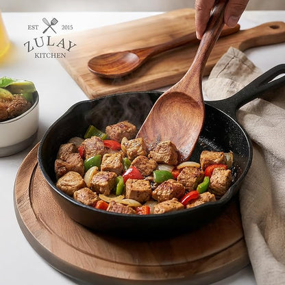 Zulay Kitchen 9-Piece Teak Wood Cooking Utensil Set – Non-Toxic & Non-Stick Safe Wooden Spoons & Kitchen Tools with Comfortable Grip, Smooth Finish Natural Teak – Perfect Kitchen Gift Set - Image 9