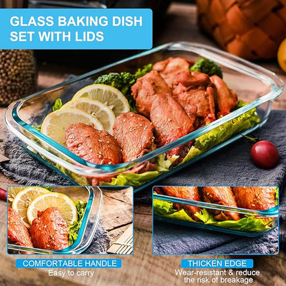 KOMUEE 8 Pieces Glass Baking Dish with Lids Rectangular Glass Baking Pan Bakeware Set with BPA Free Lids, Baking Pans for Lasagna, Leftovers, Cooking, Kitchen, Fridge-to-Oven,Blue - Image 7