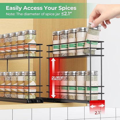 Mystozer Pull Out Spice Rack Organizer for Cabinet, Slide Out Spice Racks, Easy to Install Spice Cabinet Organizers, 5.2" Wx10.43 Dx8.26 H, 2 Packs 2 Tiers(Black) - Image 3