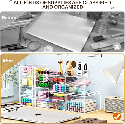 caktraie Makeup Organizer Storage With 16 Drawers, 4 Pcs Desktop Office Supplies, Desk Organizers, Clear Accessories, Dustproof Storage Drawer and for Make Up, Jewelry, Pen, Stationary - Image 5