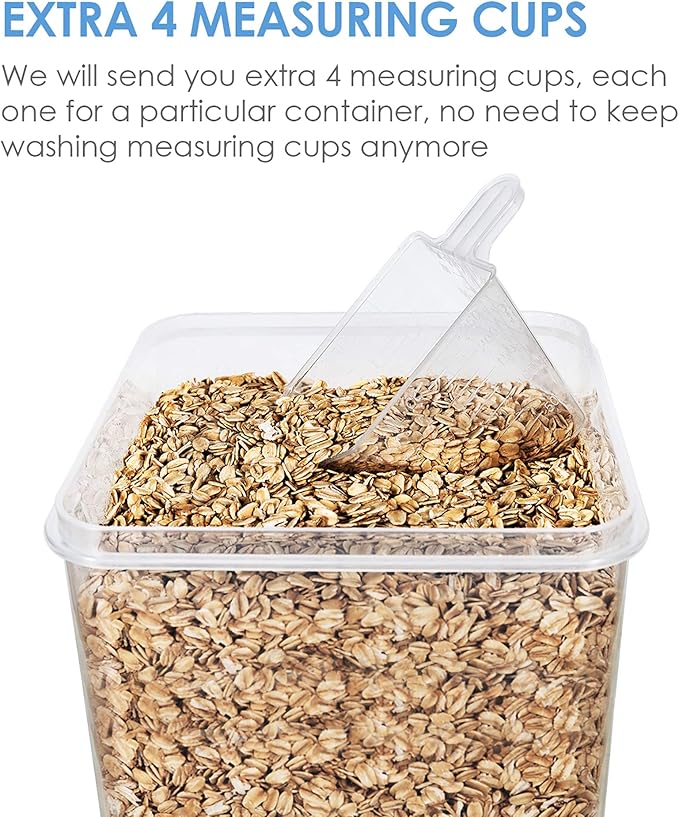 Vtopmart Food Storage Containers 2.5L / 84.5oz, 4 Pieces BPA Free Plastic Airtight Canister for Flour, Sugar, Baking Supplies, with 4 Measuring Cups and 24 Labels, Blue - Image 3