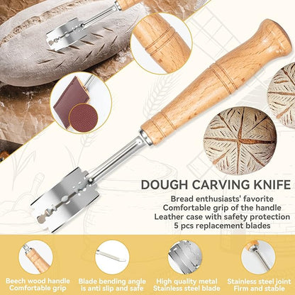 Danish Dough Whisk - Bread Whisk Set of 3 pieces, Bread Making Tools and Supplies, Danish Sourdough Whisks, Dutch Whisks for Dough, With Dough Scraper Sourdough Cutter, Lame Doughs Scoring Tool Blades - Image 4