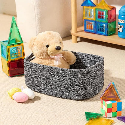 MiniArk Small Storage Baskets for Organizing | Closet Organizer Bins | Shelf Toy Basket | Woven Rope Baskets | Cube Decorative Box | Shallow Basket | 13x8.5x5.1” | 4 Packs Dark Gray