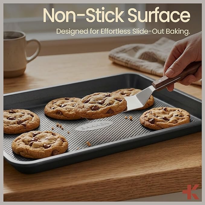 Diamond Bottom Cookie Sheet Set of 2, Nonstick Gray Carbon Steel Baking Pans for Crisp Baking, Space-Saving Stackable Trays, PFOA, PFOS, PTFE Free, Oven Safe Up to 450°F, Small & Medium Pans - Image 5