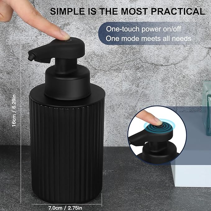 Automatic Soap Dispenser Foaming Touchless: 9oz Black Plastic - Rechargeable Electric Smart Auto Foam Soap Dispenser - Hand Dish Bathroom Kitchen - Image 4