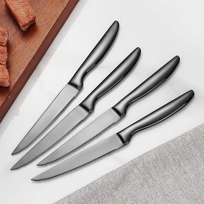 SuperCook Black Steak Knives of 12, High End Stainless Steel Steak Knives Set of 12, Dishwasher Safe Steak Knive, Serrated
