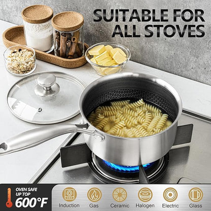 MICHELANGELO 3 Quart Saucepan with Lid, Premium Triple Ply Stainless Steel Sauce Pan with Lid, Sauce Pot with Honeycomb Interior - 3QT - Image 3