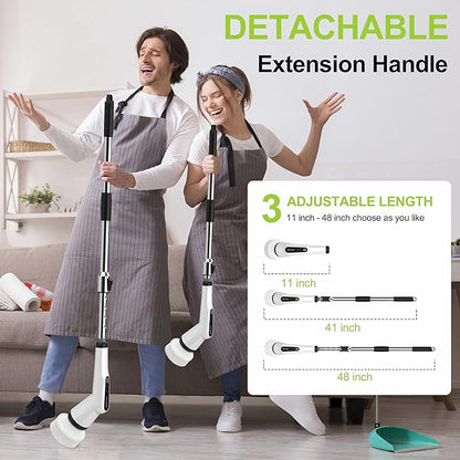 Dreazu Electric Spin Scrubber, 12-in-1 Shower Scrubber & Retractable Long Handle, 44 lbs High-Torque & Variable Speed Shower Cleaning Brush for Bathroom,Toilet, Bathtub, Kitchen, Tile Floors, Car