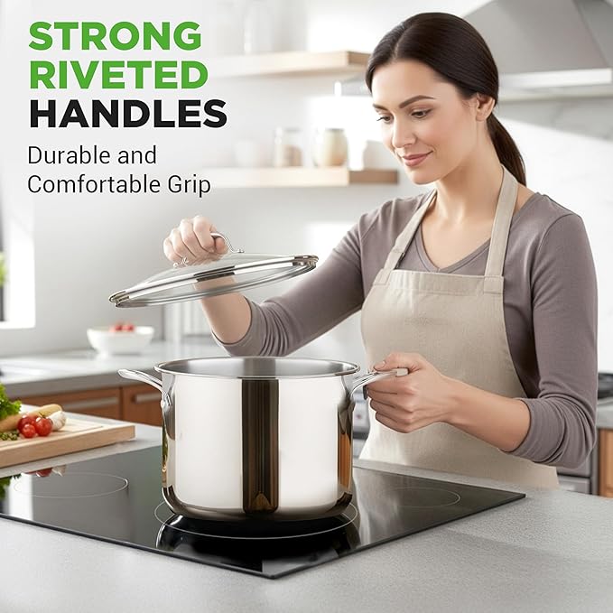 NutriChef 8-Quart Stainless Steel Stock Pot - 18/8 Food Grade Stainless Steel Heavy Duty Induction - Stock Pot, Stew Pot, Simmering Pot with See-Through Lid, Dishwasher Safe - NCSP8 - Image 4