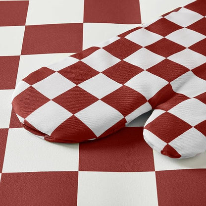 Ohocut Red Checkered Oven Mitts Heat Resistant, Vintage Retro Checkerboard Cute Oven Mitts, Non-Slip Silicone Kitchen Oven Gloves, 2-Pack Set, 7''x13''