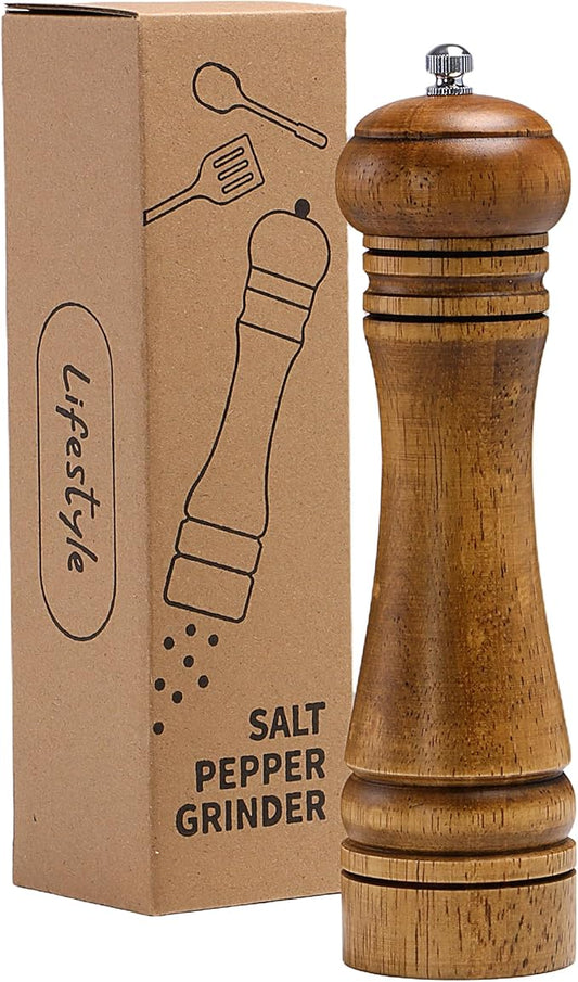 Wood Salt and Pepper Grinder, Salt Grinder and Pepper Mill, Oak Wood Shakers with Adjustable Ceramic Grinders - 8 inches, 1 Pack by MJINGMEI