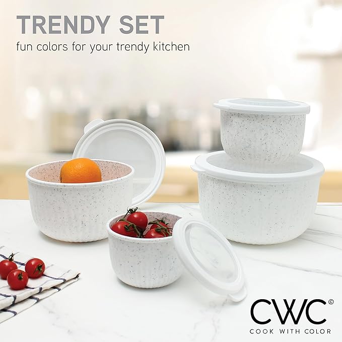 COOK WITH COLOR Prep Bowls with Lids- Wide and Deep Nesting Plastic Small Mixing Bowl Set with Lids, 8 Piece Set - Deep Bowls, Speckled White - Image 2