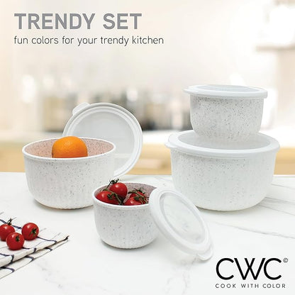 COOK WITH COLOR Prep Bowls with Lids- Wide and Deep Nesting Plastic Small Mixing Bowl Set with Lids, 8 Piece Set - Deep Bowls, Speckled White - Image 2