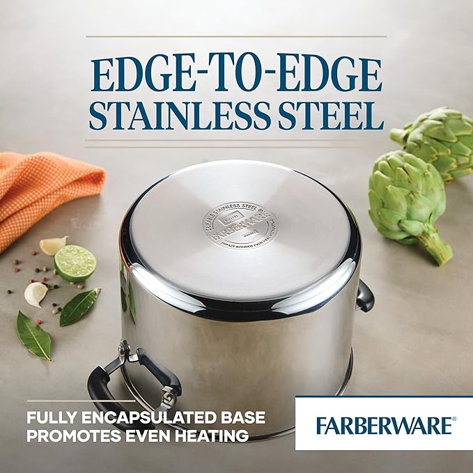 Farberware Brilliance Stainless Steel Stockpot with Glass Lid, 8 Quart, Dishwasher Safe and Induction Ready, Compatible with All Cooktops, Stainless Steel - Image 3