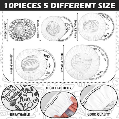 Patelai 10 Pcs Bowl Covers Reusable in 5 Size Stretch Cloth Fabric Elastic Food Storage Bowl Covers Bread Sourdough Lids for Proofing Food Fruits Leftover (Black White,Minimalist Style) - Image 3