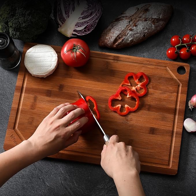 Hiware Wood Cutting Boards for Kitchen, Heavy Duty Bamboo Cutting Board with Juice Groove, Bamboo Chopping Board Set for Meat, Vegetables - 18" x 12" - Image 6