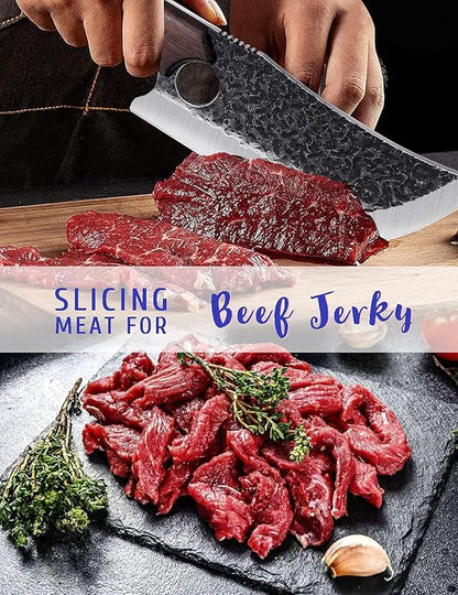 DRGSKL Hand Forged Meat Cleaver Knife Fathers Butcher Knives for Meat Cutting Full Tang Chef Knife with Belt Sheath and Gift Box High Carbon Steel for Kitchen or Camping, Gift for Dad - Image 8