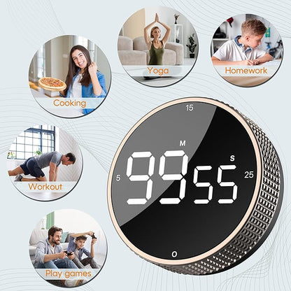 Upgrade Digital Kitchen Timer - Magnetic Countdown Countup Visual Pomodoro Timer with Large LED Display, 3-Preset Times (5, 15, 25), 3 Volume Levels, Ideal for Cooking, Baking and Fitness (2, Tarnish) - Image 7