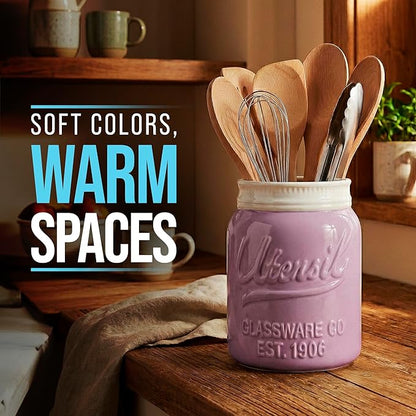 Comfify Wide Mouth Mason Jar Utensil Holder Decorative Kitchenware Organizer Crock, Dishwasher Safe - Kitchen Caddy Purple, Large Size 7" Hight - Image 5