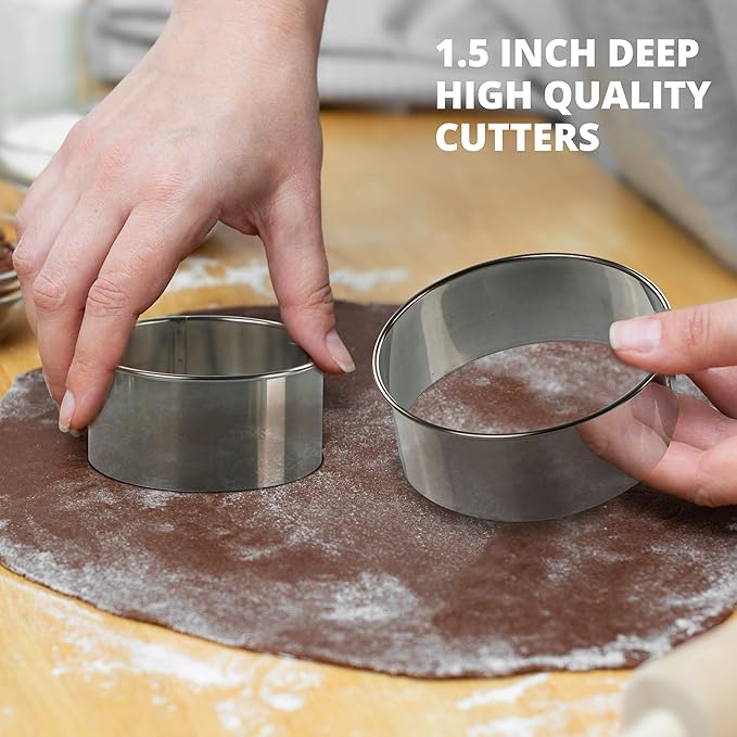Cookie Cutter Set, 4 Pc. Kit, Measuring 2'', 3'', 4'' and 5'', Round Metal Baking Rings for Pastry, Biscuits, and Dough Cutting, Heavy Duty and Reusable, Multiple Sizes - Image 4