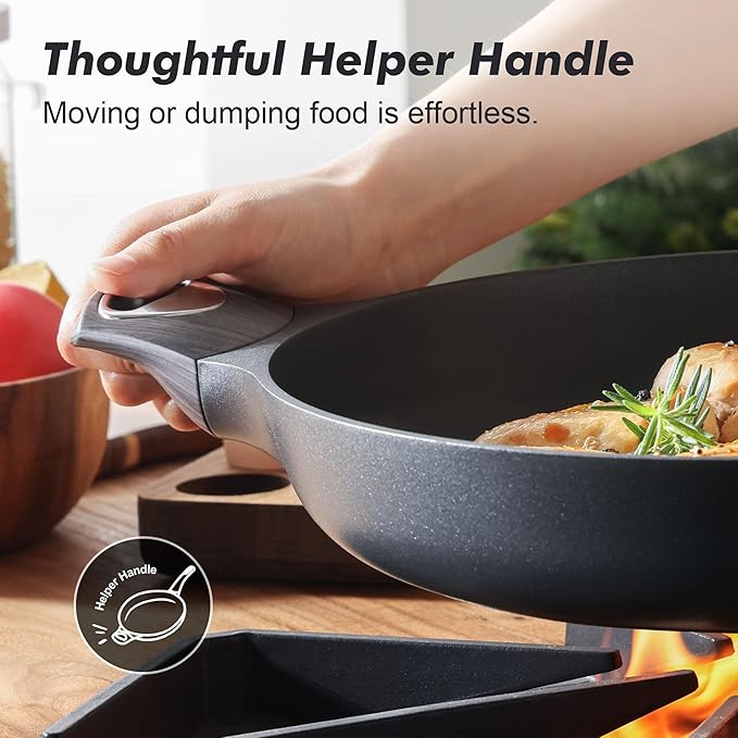 SENSARTE Nonstick Frying Pan Skillet 12.5Inch Large Non Stick Omelette Pans with Ergonomic Handle, Healthy Kitchen Cooking Chef's Pan, Free of Intentionally Added PFOA, Induction Compatible, Black - Image 2