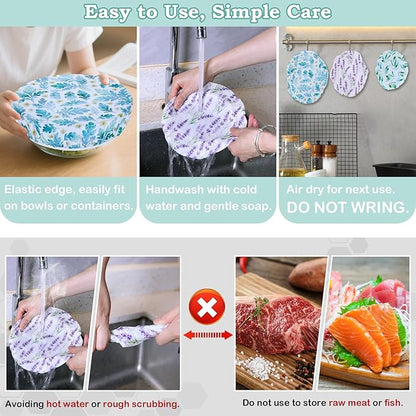 5-Size Reusable Beeswax Bowl Covers for Bread Proofing, Cotton Cloth Flexible Beeswax Wraps for Food Storage(Lilacs) - Image 6